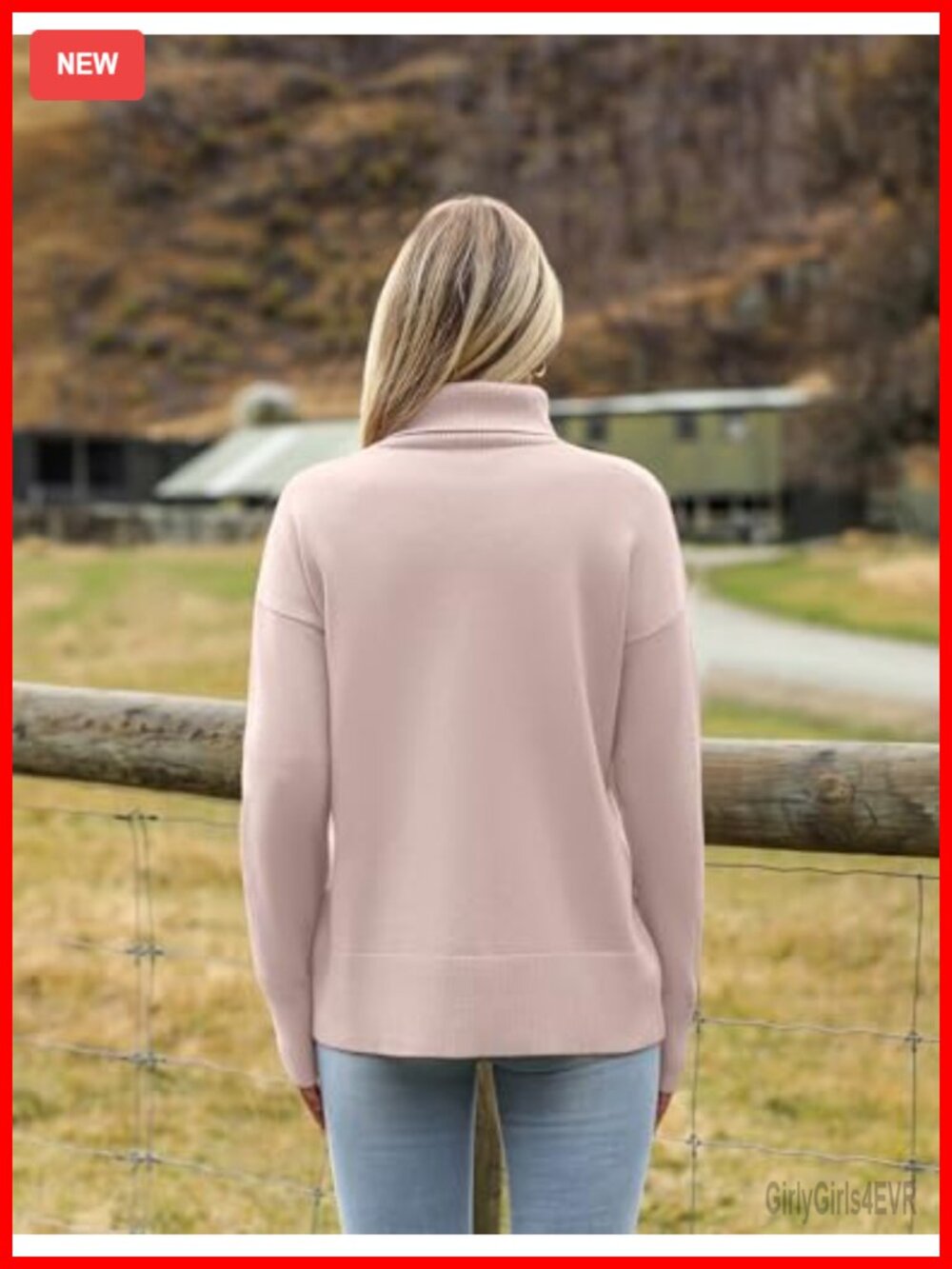 Turtleneck Sweater Chunky Knitted Pullover Oversized High Low Hem - Picture 3 of 4